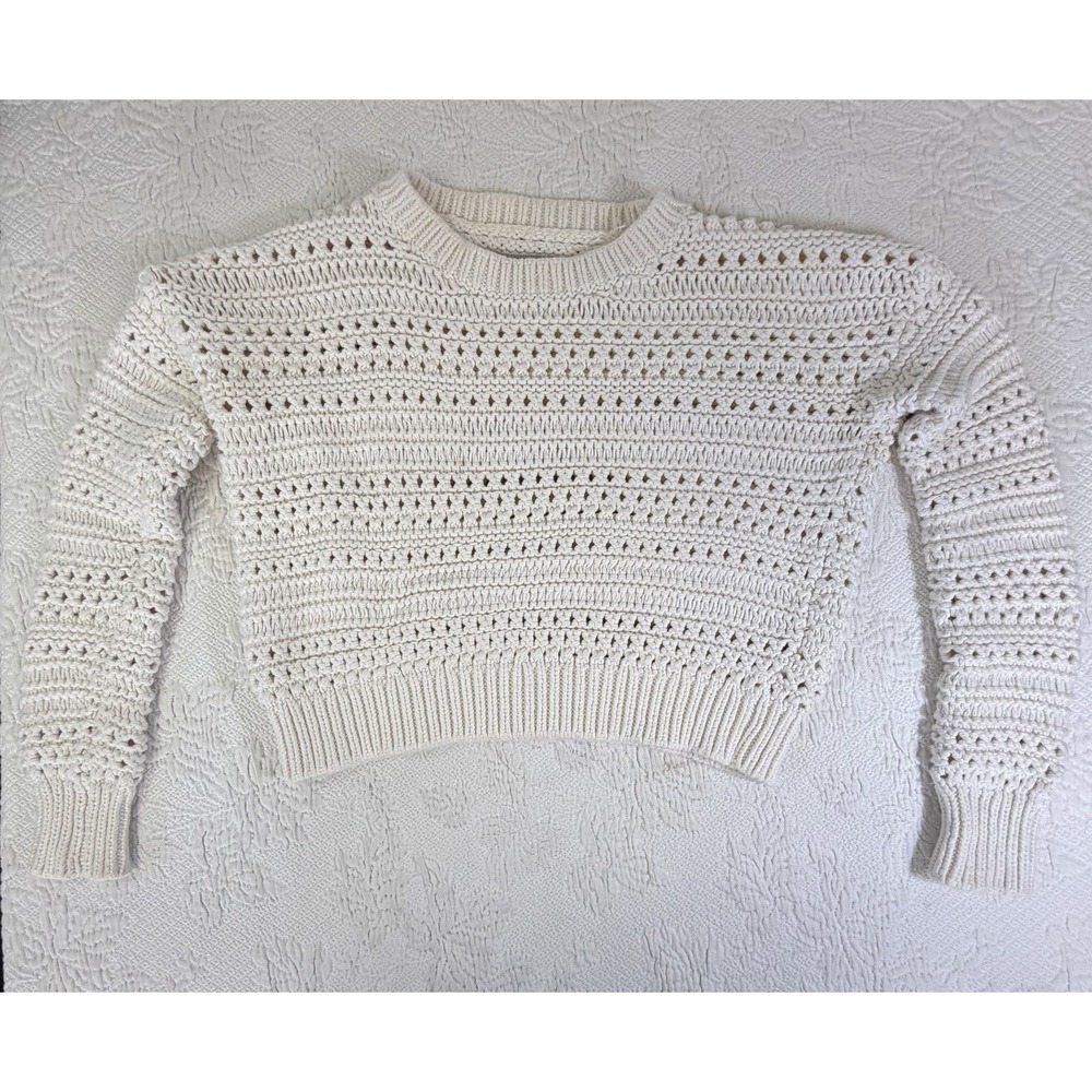 AllSaints River Jumper White Cotton Chunky Open Knit Cropped Sweater Womens XS